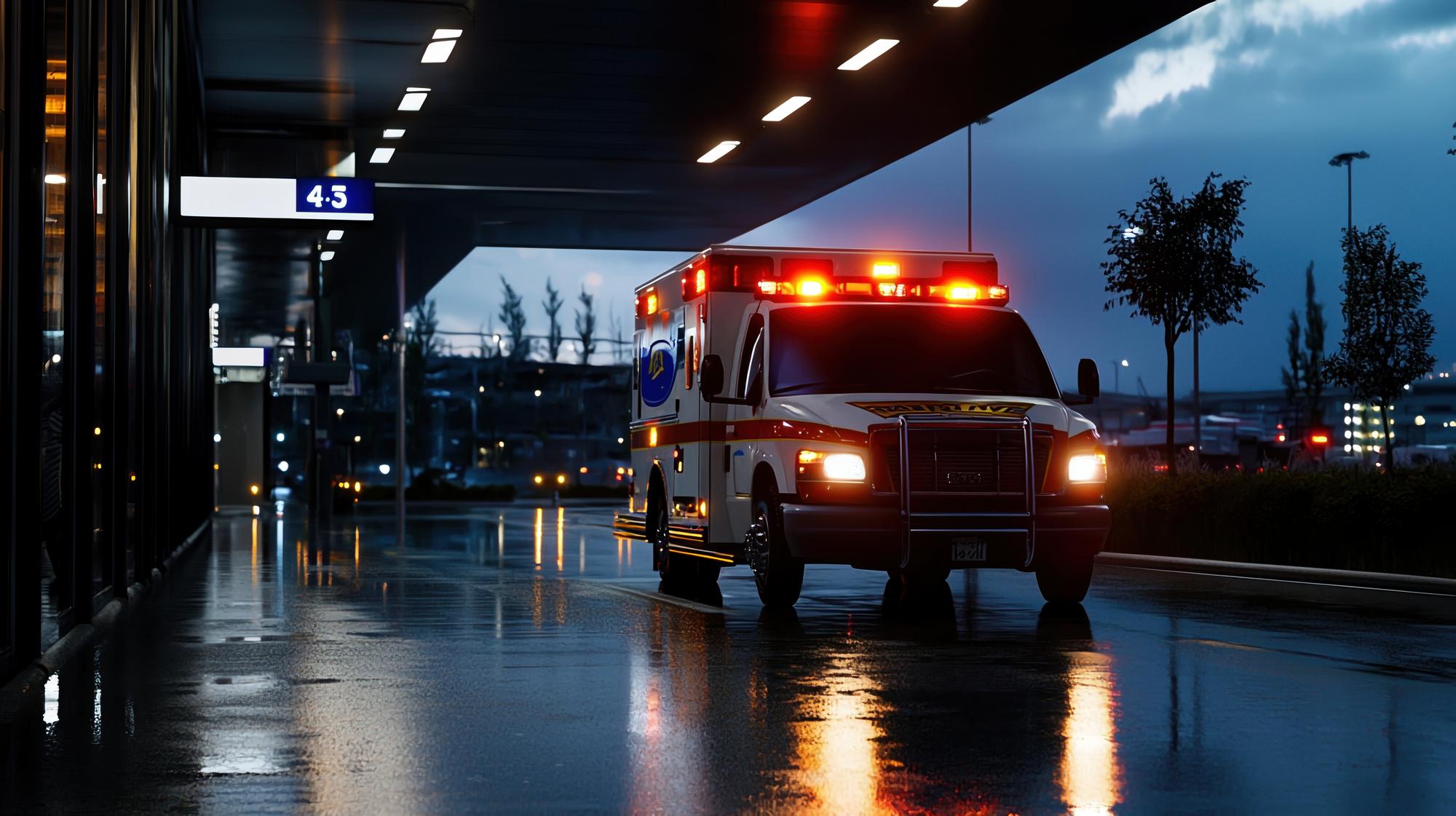 Roseville catastrophic injury lawyers Gingery Hammer & Associates — wheelchair and crutches at a crash scene with an ambulance