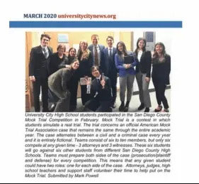 Newspaper feature covering the University City High School mock trial team
